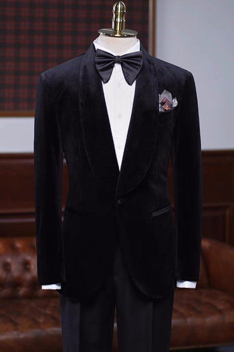 Colbert Classical Black Shawl Lapel Velvet Wedding Suits