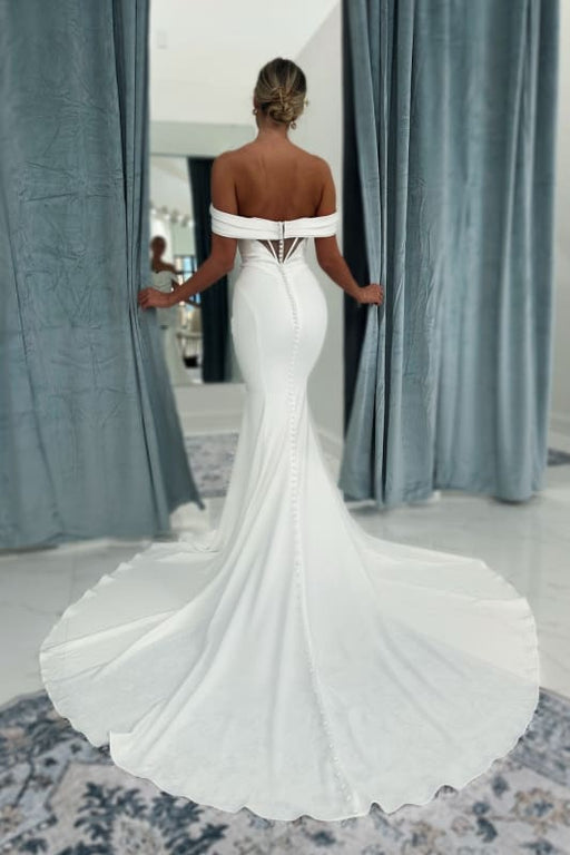 Classy Off-the-Shoulder Ruched Floor-length Mermaid Wedding Dresses - Wedding Dresses