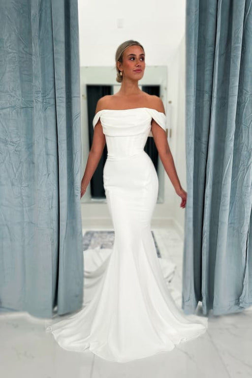 Classy Off-the-Shoulder Ruched Floor-length Mermaid Wedding Dresses - Wedding Dresses