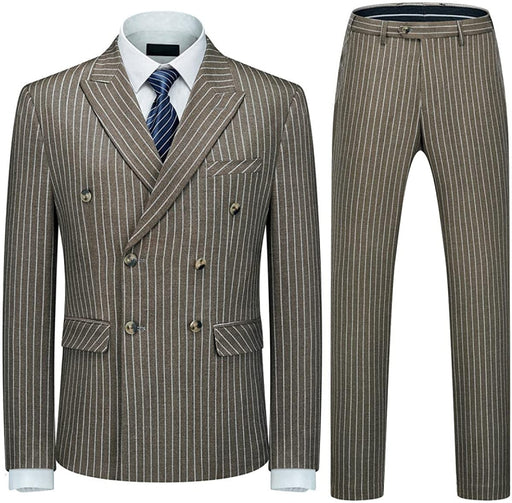 Mark Modern Coffee Double Breasted Peaked Lapel Striped Men Suits For Business