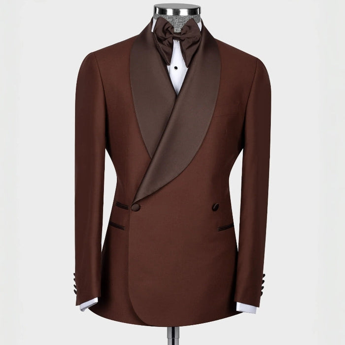 Guy Classical Coffee Shawl Lapel Double Breasted Wedding Suits