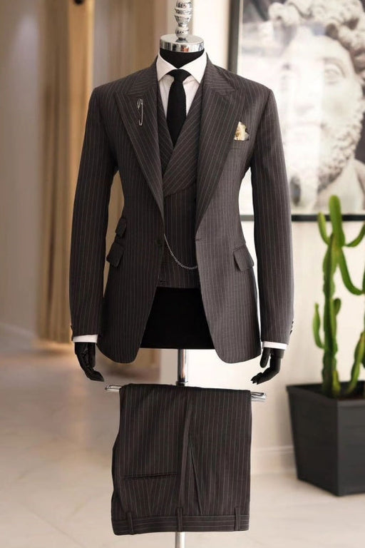 Corey Brown Striped Peaked Lapel Three Pieces Slim Fit Business Suits