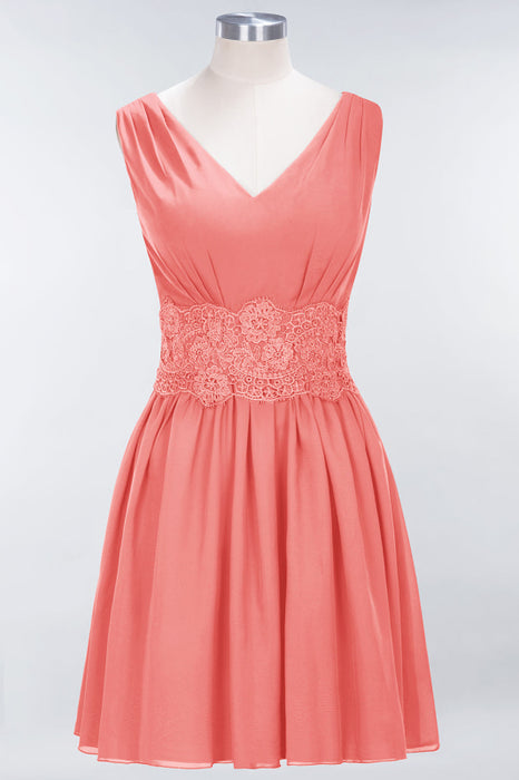 Bridelily Pretty V-Neck Short Sleeveless Lace Bridesmaid Dresses Online