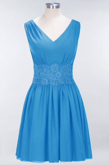 Bridelily Pretty V-Neck Short Sleeveless Lace Bridesmaid Dresses Online