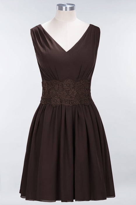 Bridelily Pretty V-Neck Short Sleeveless Lace Bridesmaid Dresses Online