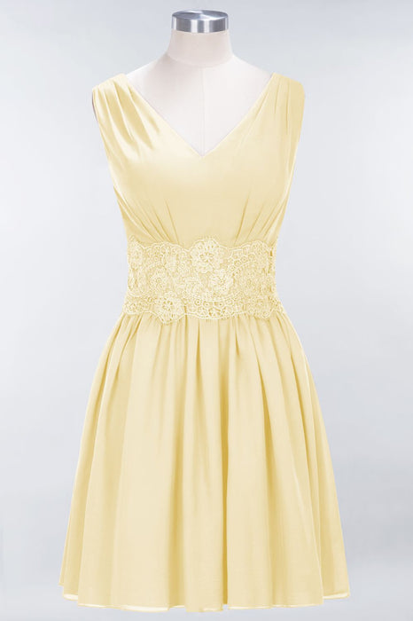 Bridelily Pretty V-Neck Short Sleeveless Lace Bridesmaid Dresses Online