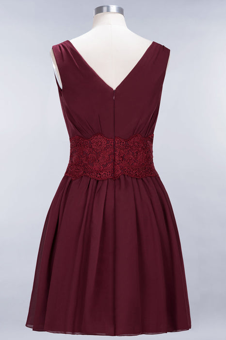 Bridelily Pretty V-Neck Short Sleeveless Lace Bridesmaid Dresses Online