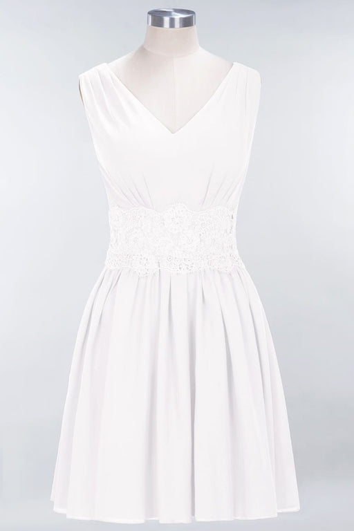 Bridelily Pretty V-Neck Short Sleeveless Lace Bridesmaid Dresses Online