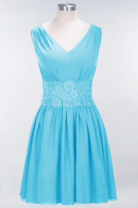 Bridelily Pretty V-Neck Short Sleeveless Lace Bridesmaid Dresses Online