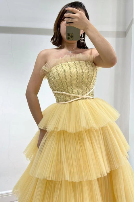 Daffodil Strapless Sleeveless Layered Tulle Prom Dress