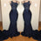 Dark Blue Appliqued Sleeveless Mermaid Prom Dress