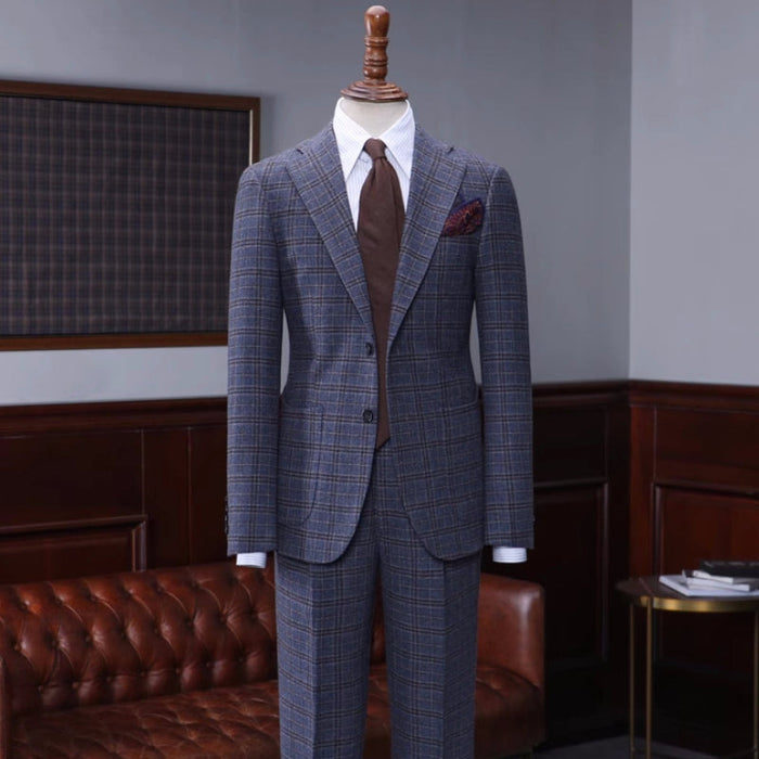 Carlos Bespoke Dark Blue Plaid Notched Lapel Business Suits