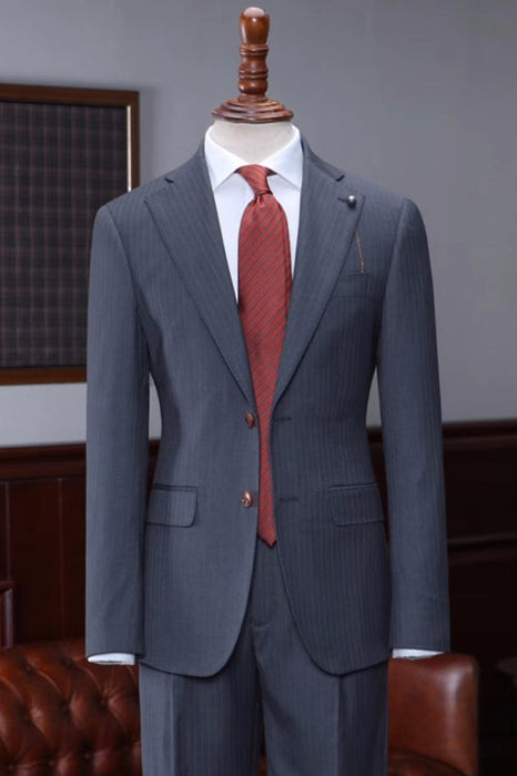 Cash Newest Dark Gray Striped Notched Lapel Business Suits