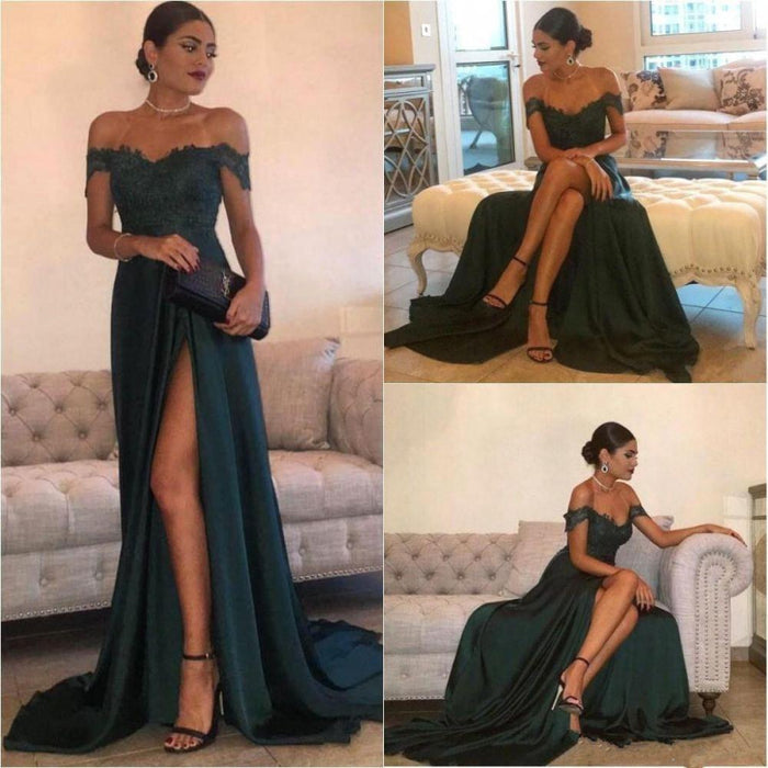 Dark Green Lace Off-the-Shoulder Mermaid Prom Dress