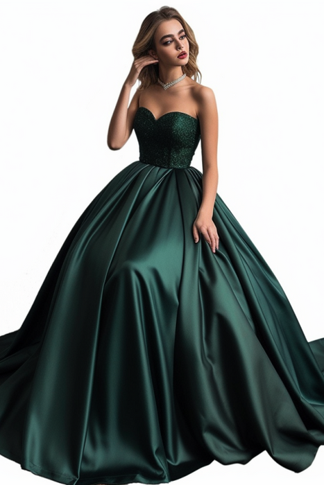 Dark Green Long Prom Dress Sweetheart with Sequins