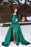 Dark Green Long Sleeve Mermaid Prom Dress with Slit and Detachable Skirt