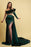 Dark Green Long Sleeves Charmeuse Prom Dress with Tassel High Slit Trail