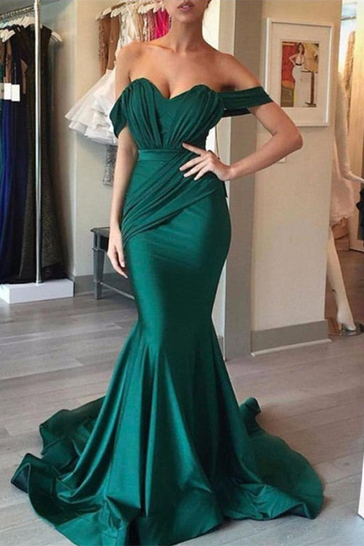 Dark Green Off-the-Shoulder Mermaid Evening Dress