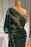 Dark Green One-Shoulder Beaded Mermaid Prom Dress with Appliques