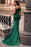 Dark Green One Shoulder Long Mermaid Prom Dress with Split