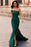 Dark Green One Shoulder Long Mermaid Prom Dress with Split