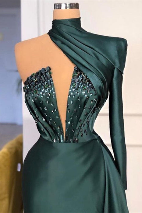 Dark Green One Shoulder Long Prom Dress with Sequins