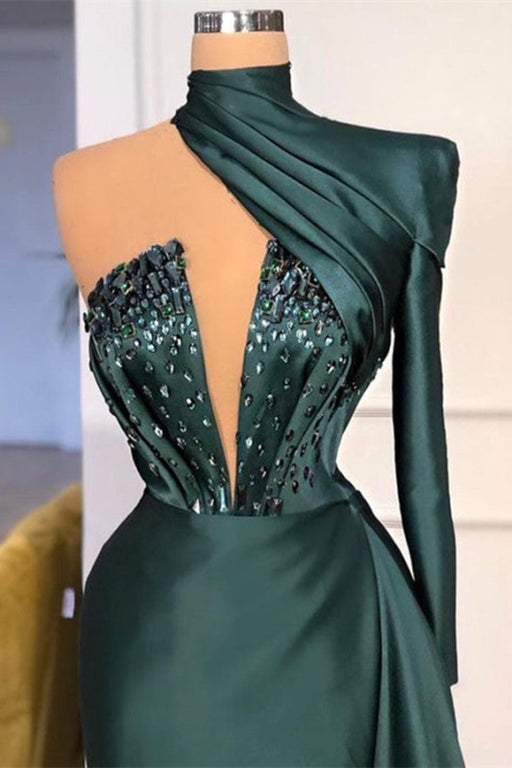 Dark Green One Shoulder Long Prom Dress with Sequins