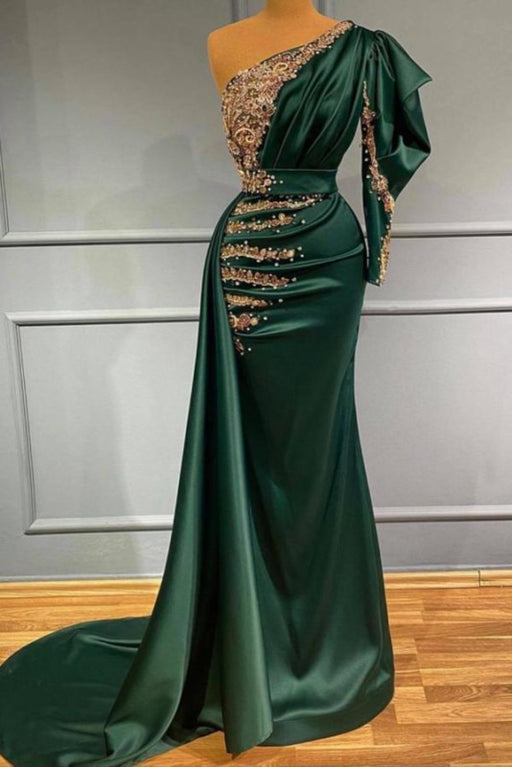 Dark Green One Shoulder Mermaid Prom Dress