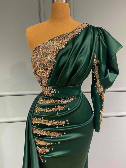 Dark Green One Shoulder Mermaid Prom Dress