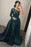 Dark Green One Shoulder Mermaid Prom Dress with Overskirt, Long Sleeve, and Sequins