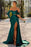 Dark Green One Sleeve Off-the-Shoulder Pleated Long Prom Dress