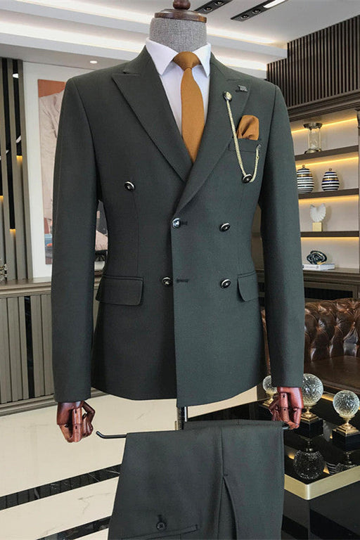 Armstrong Bespoke Dark Green Peaked Lapel Silm Fit Business Men Suits