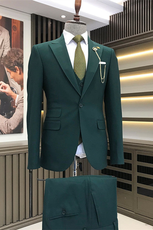 Asa Bespoke Dark Green Three Pieces Peaked Lapel Business Men Suits