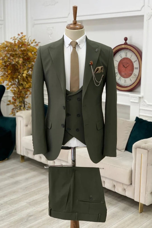 Rupert Dark Green Peaked Lapel Three Pieces Classic Business Suits