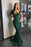 Dark Green Portrait Mermaid Long Prom Dress with Sequins