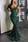 Dark Green Portrait Mermaid Long Prom Dress with Sequins