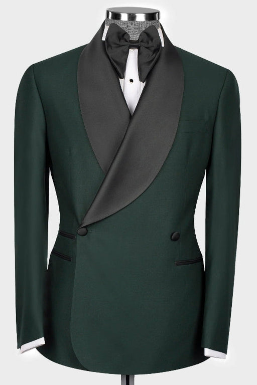 Hal Decent Dark Green Shawl Lapel Double Breasted Wedding Suits