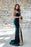 Dark Green Sleeveless V-Neck Applique Mermaid Evening Dress with Detachable Skirt