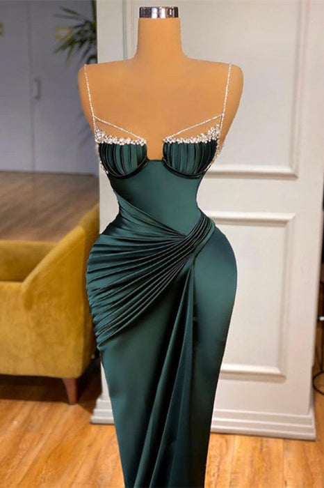 Dark Green Spaghetti-Straps Mermaid Prom Dress