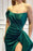 Dark Green Strapless Off-the-Shoulder Mermaid Prom Dress with Split