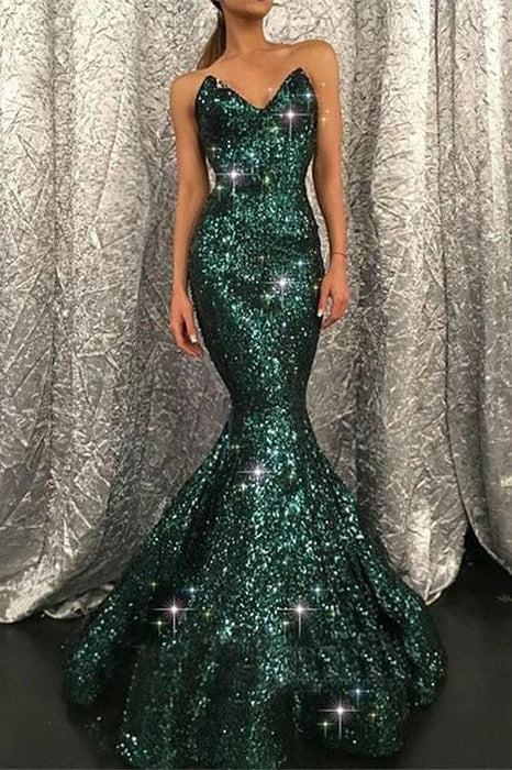 Dark Green Sweetheart Mermaid Prom Dress with Sequins