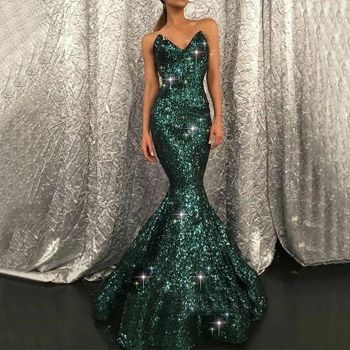 Dark Green Sweetheart Mermaid Prom Dress with Sequins