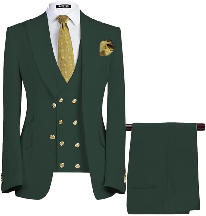 Boris Bespoke Dark Green Three Pieces Peaked Lapel Business Men Suits