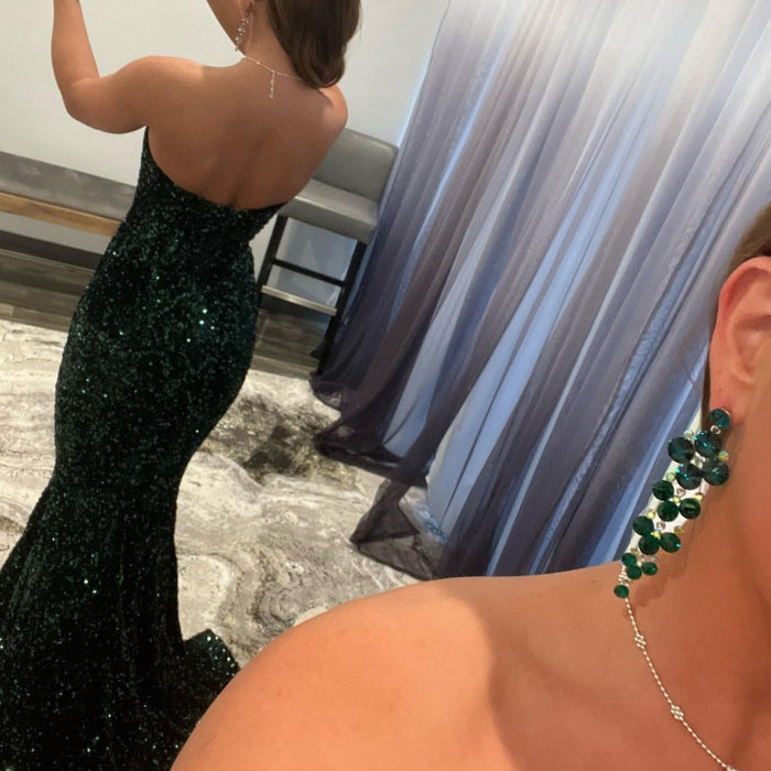 Dark Green V-Neck Long Mermaid Prom Dress with Sequins