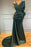 Dark Green V-Neck Long Sleeves Evening Dress with Beadings and Lace Appliques