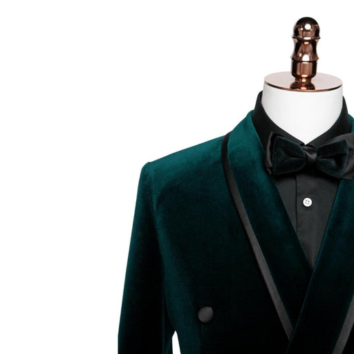 Antonio Bespoke Dark Green Shawl Lapel Double Breasted Velvet Wedding Suits