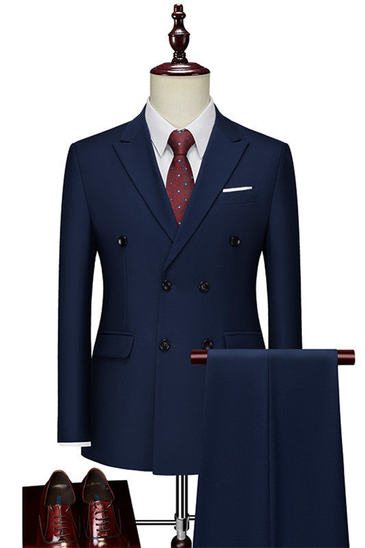 Cameron Dark Navy Double Breasted Peaked Lapel Men Suits