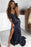 Dark Navy Sequins Prom Dress with V-Neck