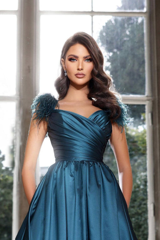 Dark Navy Sweetheart Off-the-Shoulder Prom Dress with Tassels