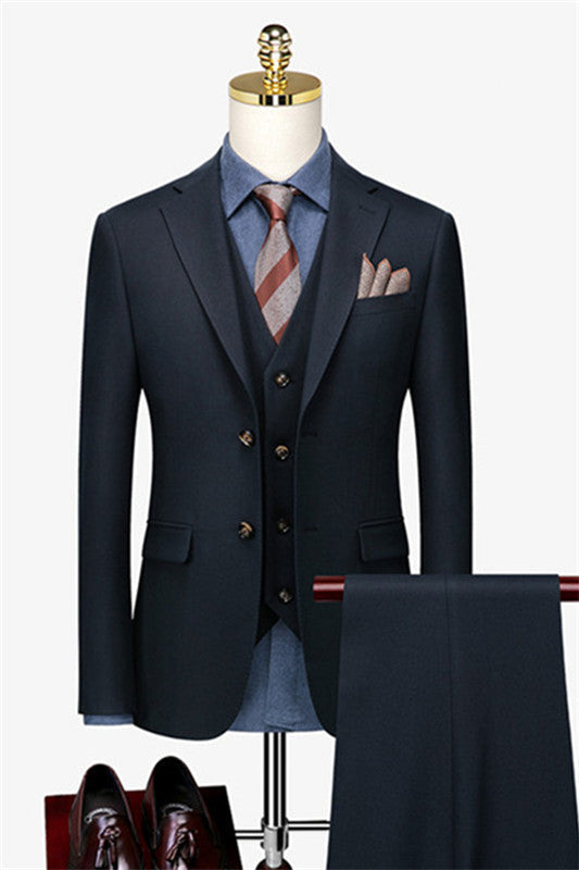 Jacob New Arrival Dark Navy Three Pieces Notched Lapel Business Suit